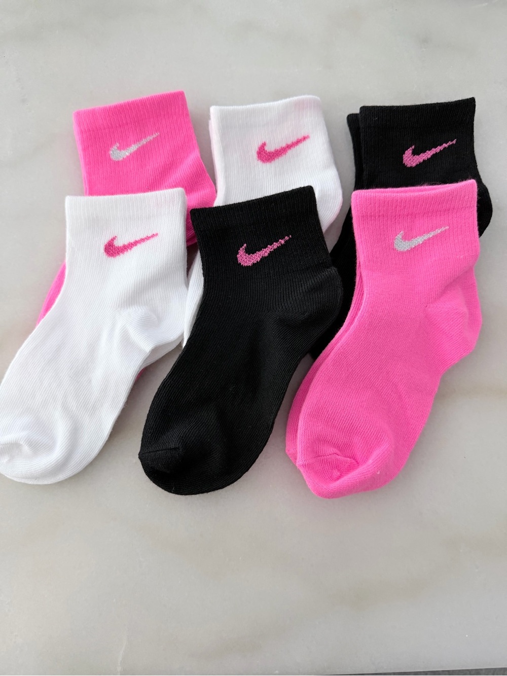 Nike Kids Ankle Socks — Hot Pink, White & Black (6 Pack)